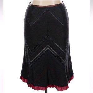 Vintage Field Manor Grey Wool Midi Skirt Chevron Herringbone  Ruffle Size 14